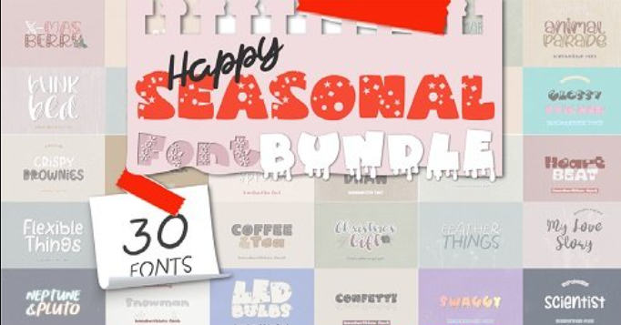 Happy Seasonal Font Bundle - 30 Premium Fonts
