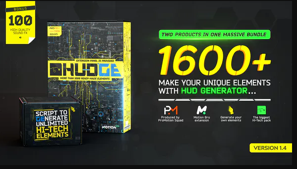 Videohive HUDGE Generator of Hi-Tech Elements 1600+ UI HUD V1.4 Free Download