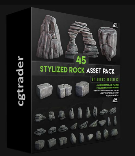 CGTRADER – 45 STYLIZED ROCK ASSET PACK LOW-POLY 3D MODEL