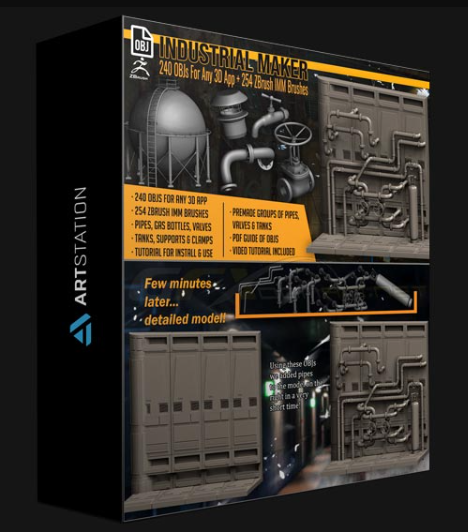 ARTSTATION – INDUSTRIAL MAKER 240 OBJS AND 254 ZBRUSH IMM BRUSHES BY ARTISTIC SQUAD