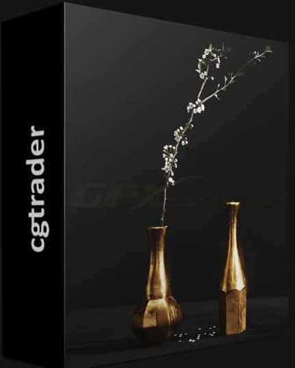 CGTRADER – ALUMINIUM VASES WITH CHERRY BRANCH BY ZARA HOME
