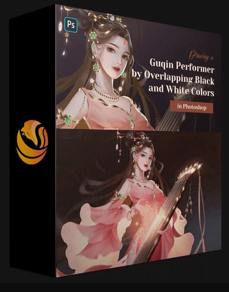 WINGFOX – DRAWING A GUQIN PERFORMER BY OVERLAPPING BLACK AND WHITE COLORS IN PHOTOSHOP
